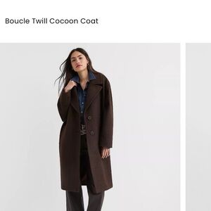LOFT Dark Brown Boucle Twill Trench Coat